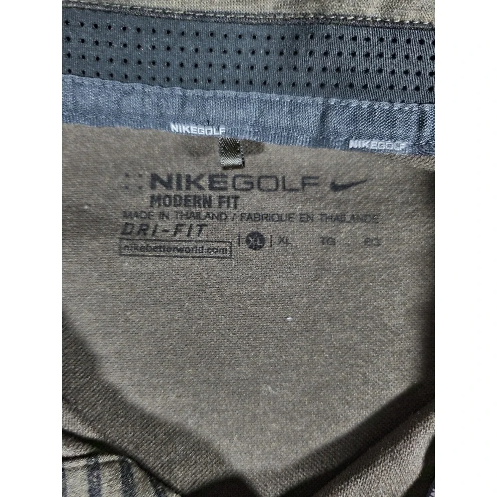 Nike Golf Modern Fit Dri-fit Polo‎ Green Black Striped Snap Buttons XL
